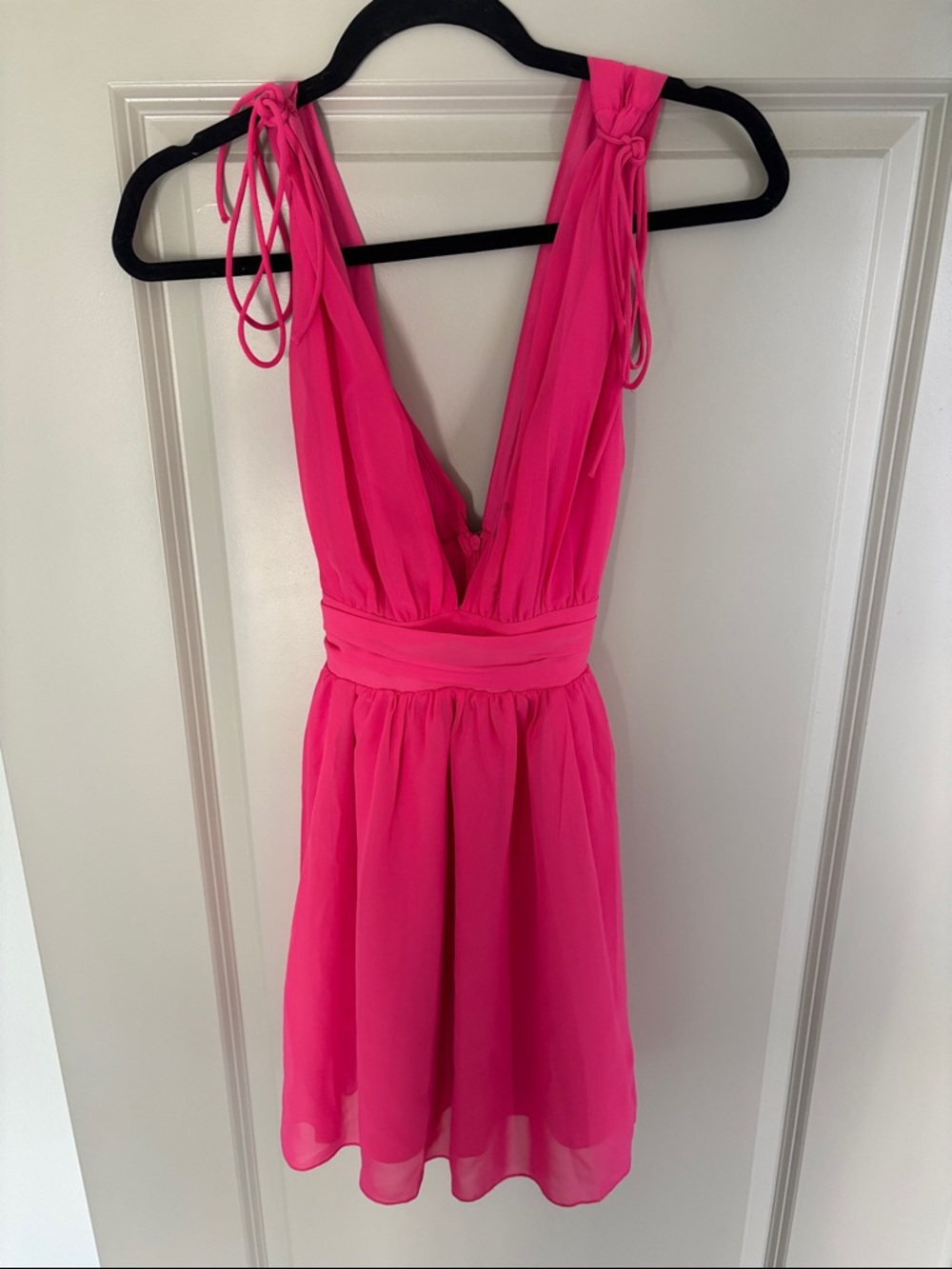 Lucy in the Sky Hot Pink Chiffon V-Neck Tie-Shoulder Dress